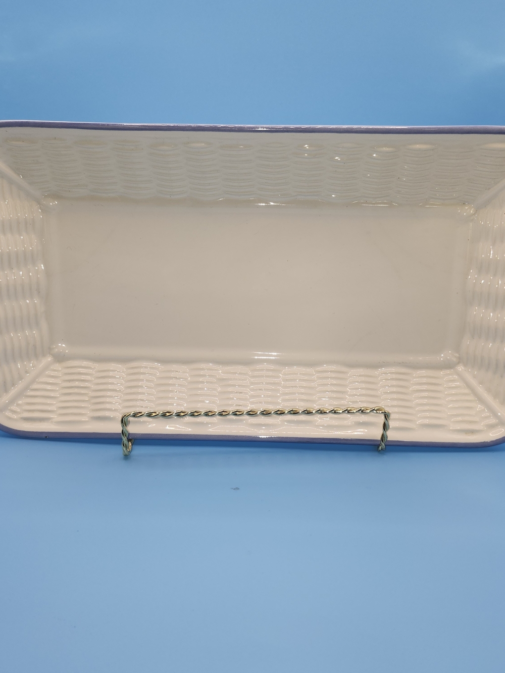 Pfaltzgraff Aura Pink Bread Basket Tray Rectangular 12.5" Blue Rim Stoneware